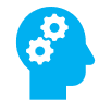 Diagram of a human head with a cog for a brain.