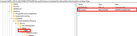 Screenshot shows the Locked value under Apps subkey.