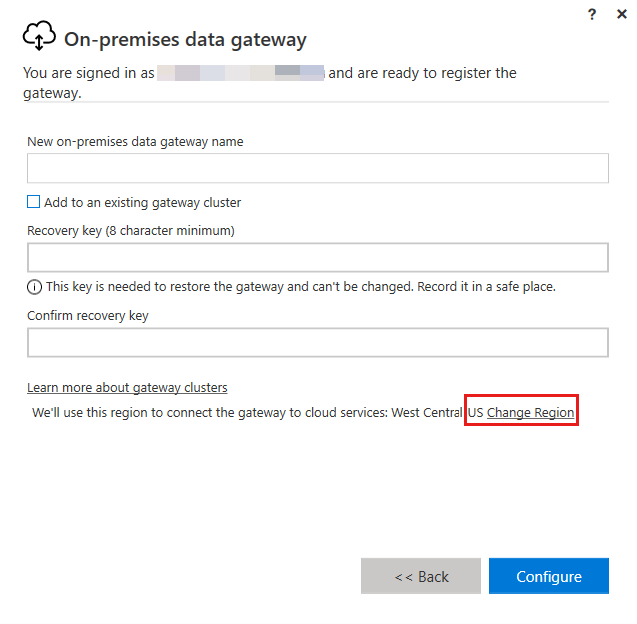 Screenshot that shows how to change the gateway region on the Gateway naming page.