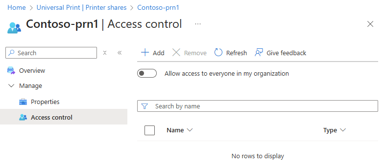 A screenshot showing how to configure permissions for a printer share.