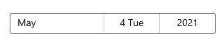 A date picker with the day field formatted to show an integer and abbreviation.