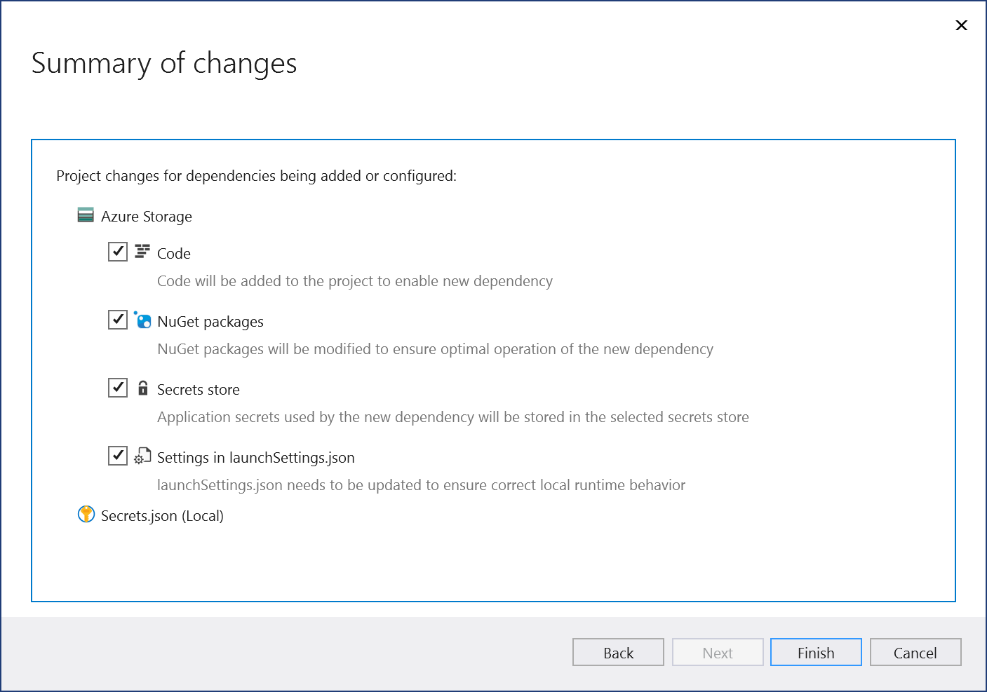 Screenshot showing "Summary of changes" screen.