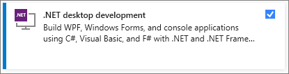 Screenshot showing the .NET desktop development workload in the Visual Studio Installer.