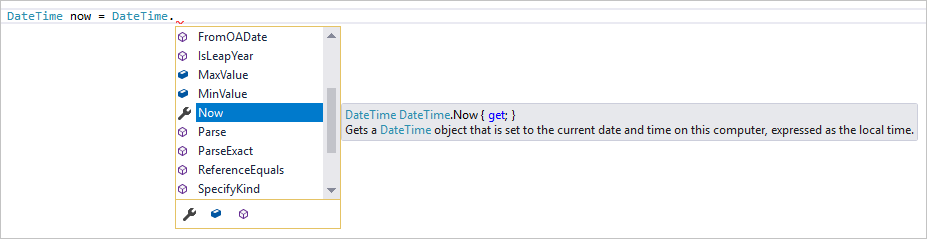 Screenshot that shows an IntelliSense member list.