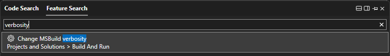 Screenshot of the Search box in Visual Studio.
