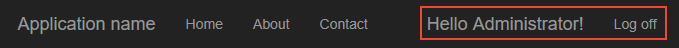 Screenshot that shows the updated navigation bar for the authenticated user with the Hello message and Log off option.