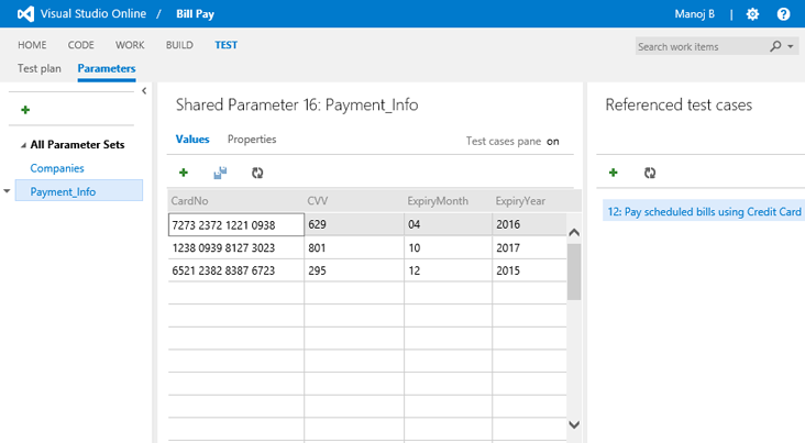 Shared Parameters in Web-based test case management