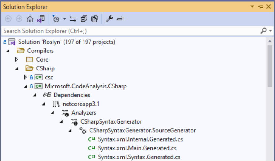 Source Generators node in Solution Explorer
