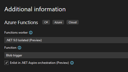 Adding .NET Aspire upon new Function creation