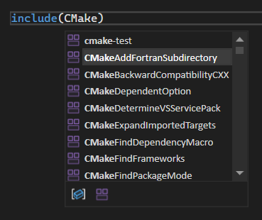 CMake module completion