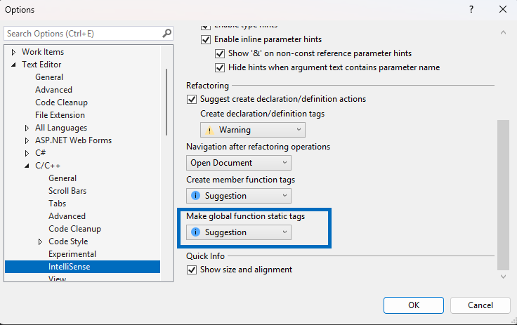 Setting For Make global function static