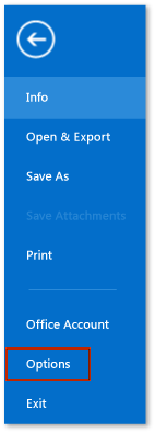 The Options button in Outlook 2013 Preview