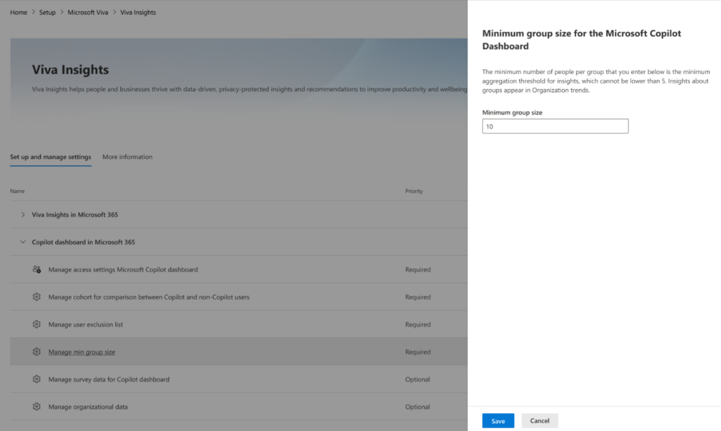 Screenshot that shows admins how to set the minimum group size.