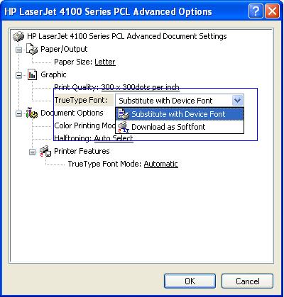 advanced options dialog box with substitute with device font selected