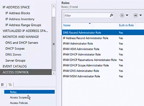 In the display pane the roles are listed