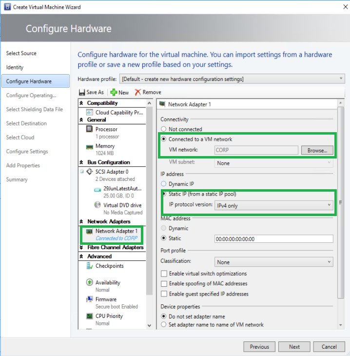 Configure hardware to use Static IP