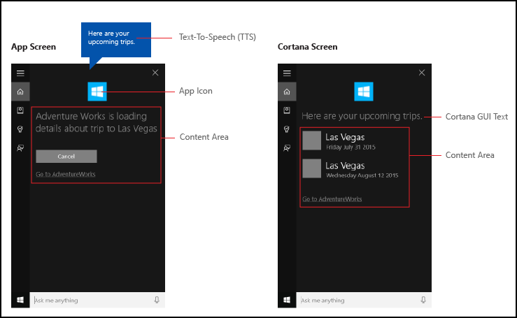 Screenshot of the Cortana canvas