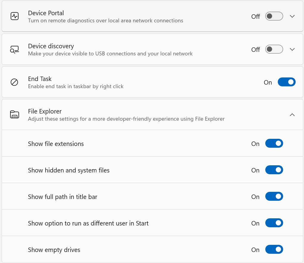 Shortcuts for developers