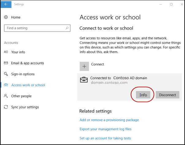 Screenshot of Work School Settings.