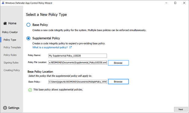 Base policy allows supplemental policies.