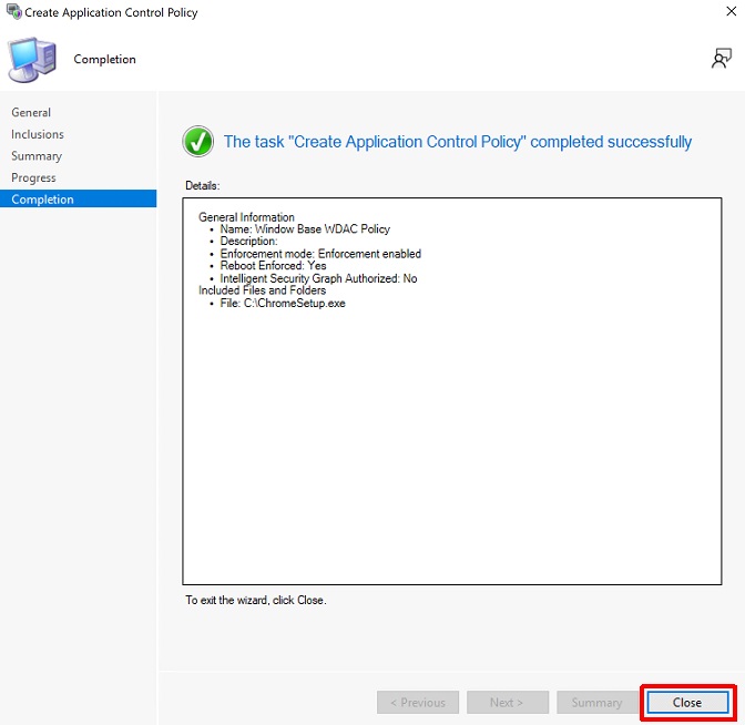 Confirm the App Control path rule in Configuration Manager.