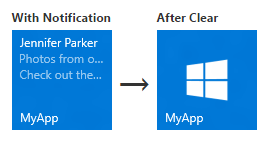 tile with notification and tile after being cleared