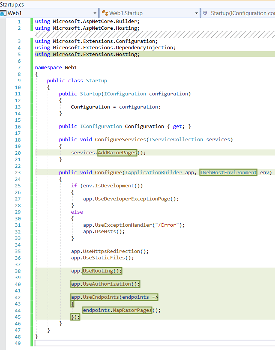 Lignes ajoutées et modifiées dans une application web Razor ASP.NET Core 3.0.