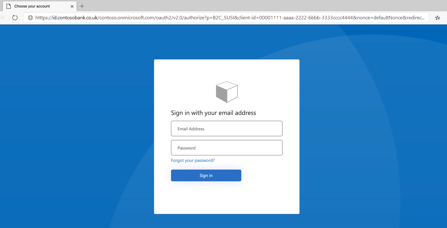 Capture d’écran de la connexion à la stratégie Azure AD B2C.