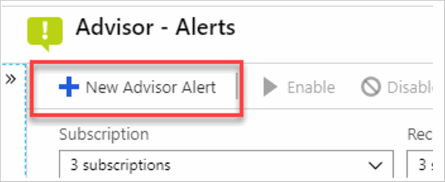 Capture d’écran illustrant une Nouvelle alerte Advisor.