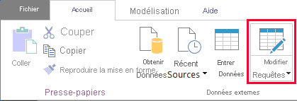 Le groupe Données externes du ruban Accueil