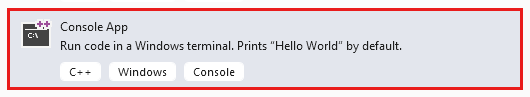 Capture d’écran des sélections à effectuer pour créer un projet d’application console dans Visual Studio.