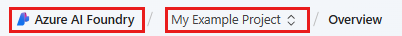 Capture d’écran montrant le coin supérieur gauche de l’écran pour Azure AI Foundry avec un projet.