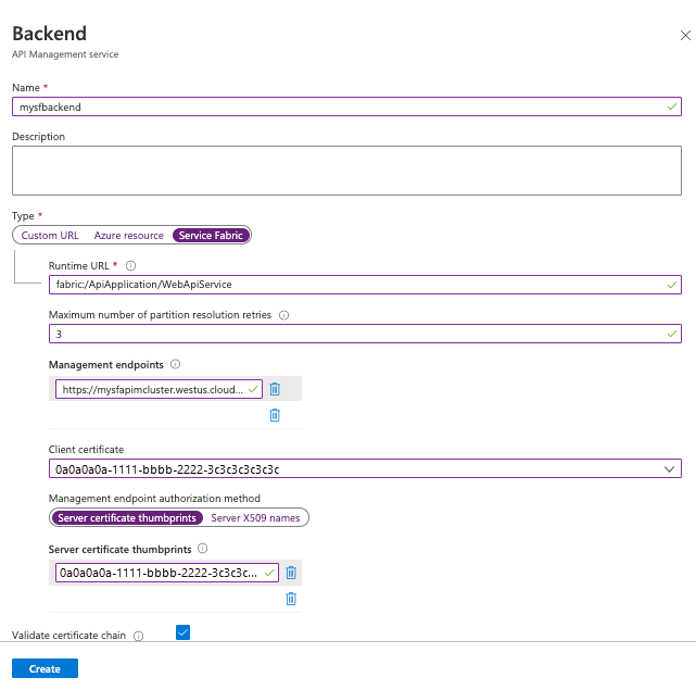 Créer un back-end Service Fabric