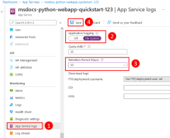 Capture d’écran de l’emplacement dans le portail Azure où vous pouvez activer les journaux de diffusion en continu.