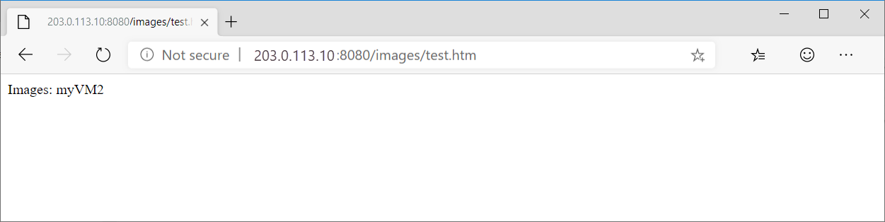 Capture d’écran de l’URL des images de test dans la passerelle applicative