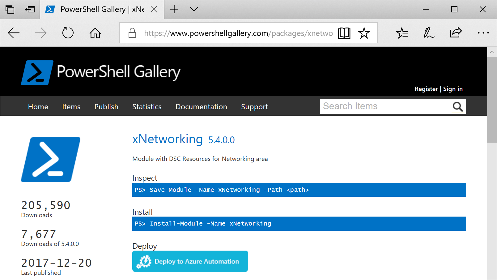 Exemple de la PowerShell Gallery