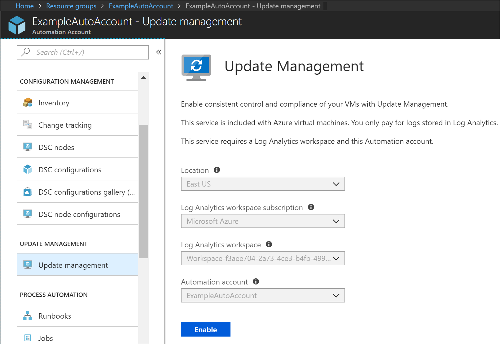 Activer Update Management