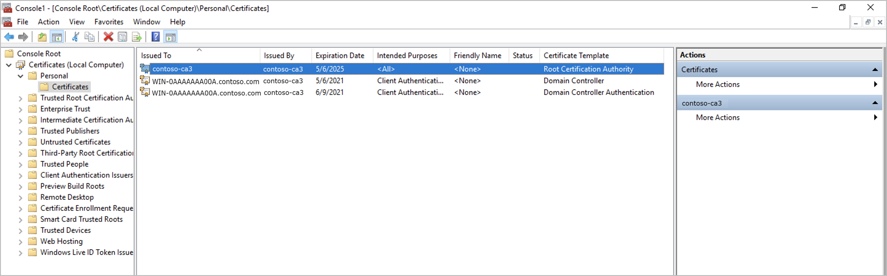 Capture d’écran montrant des certificats personnels.