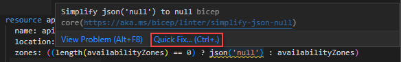 Capture d’écran du correctif rapide pour simplifier JSON null.