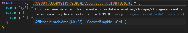 Capture d’écran du correctif rapide de règle linter Simplifier l’interpolation.