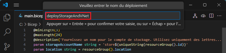 Capture d’écran de l’entrée du nom du déploiement.