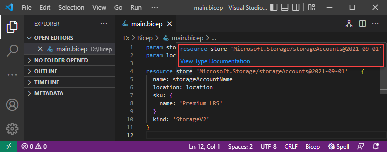 Capture d’écran de l’option Afficher la documentation dans Visual Studio Code.