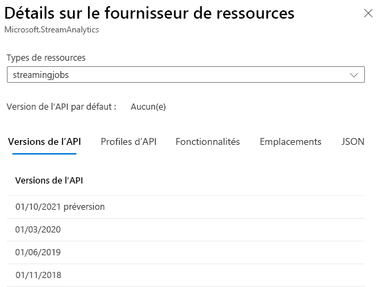 Capture d’écran des détails du fournisseur de ressources dans le portail Azure.