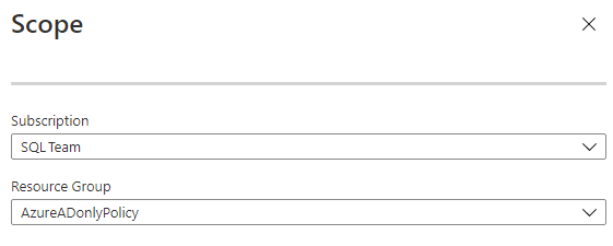 Capture d’écran de l’ajout de l’étendue de stratégie Azure pour l’authentification Azure AD uniquement.