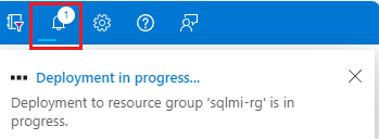 Capture d’écran de la Progression du déploiement d’une SQL Managed Instance.