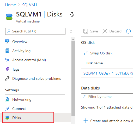 Capture d’écran montrant le panneau de configuration du disque de machine virtuelle dans le portail Azure.