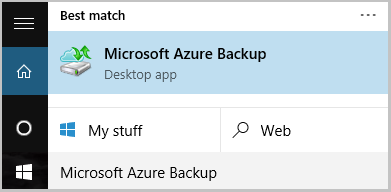 Capture d’écran montrant comment lancer l’agent Azure Recovery Services.