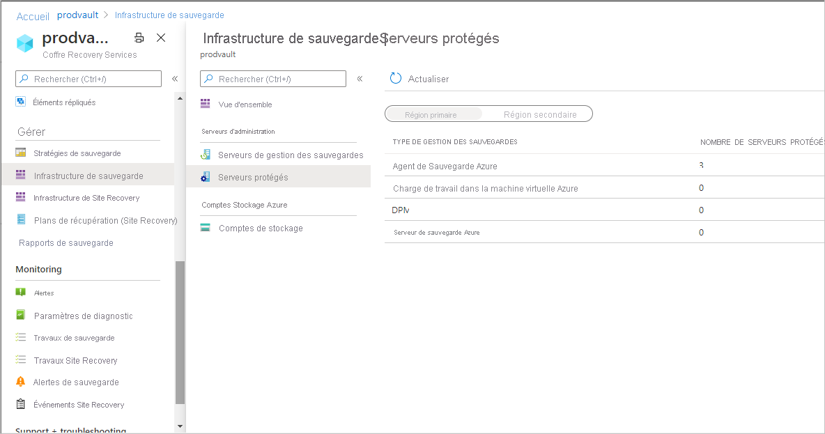 Screenshot shows the list of MARS agents installed as part of Azure Backup server installations.