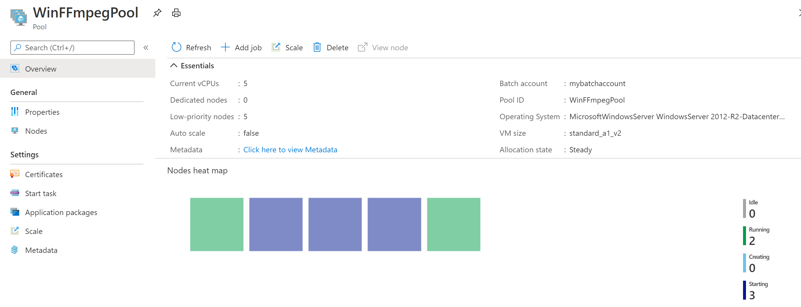 Capture d’écran de la carte thermique du pool dans le portail Azure.