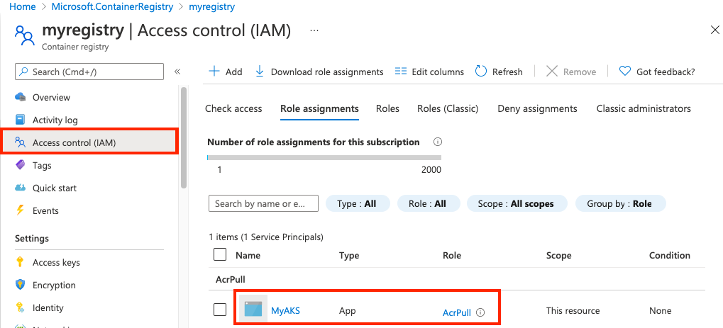 Attribuer le rôle acrpull à une application multilocataire